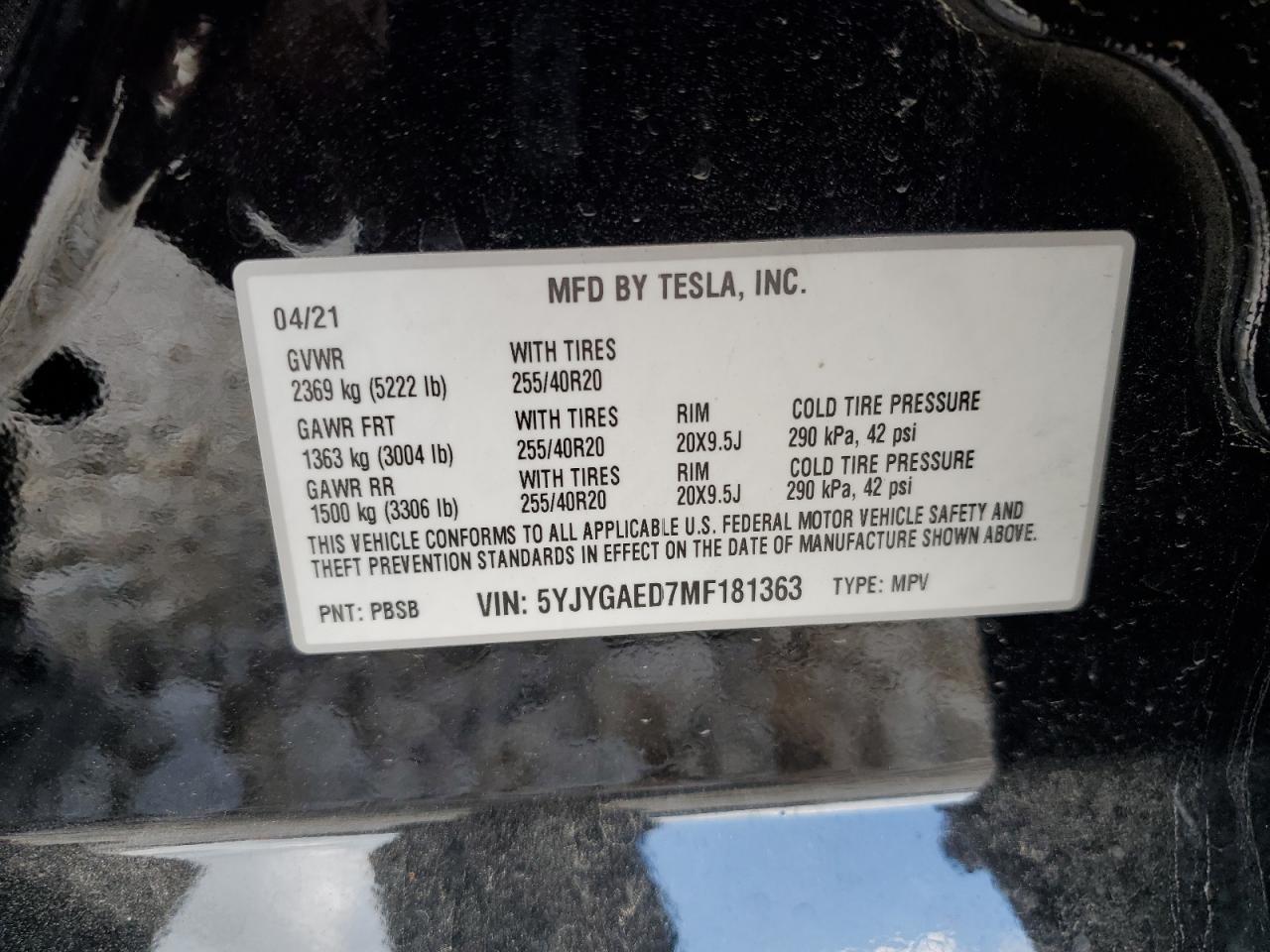 5YJYGAED7MF181363 2021 Tesla Model Y