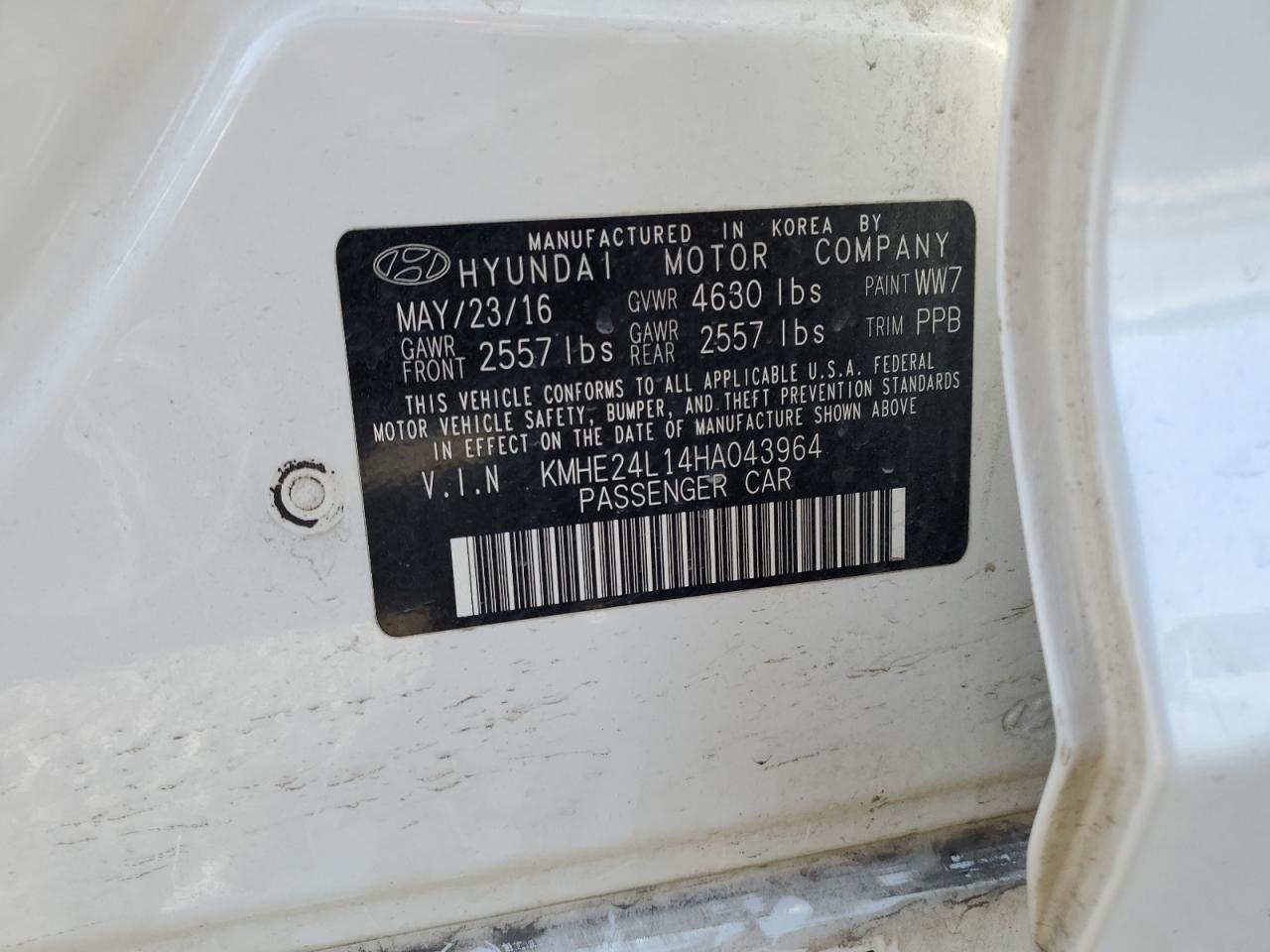 KMHE24L14HA043964 2017 Hyundai Sonata Hybrid