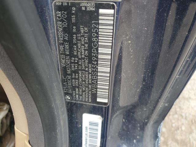 2003 BMW 325 Ci VIN: WBABS33493PG89521 Lot: 57836064