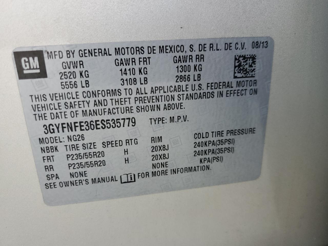 3GYFNFE36ES535779 2014 Cadillac Srx Performance Collection