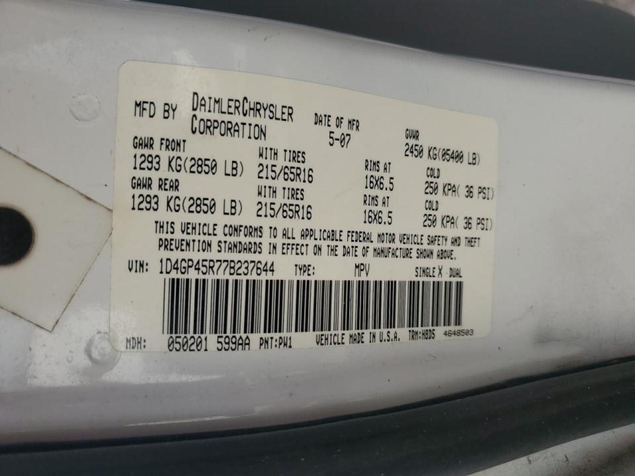 1D4GP45R77B237644 2007 Dodge Caravan Sxt