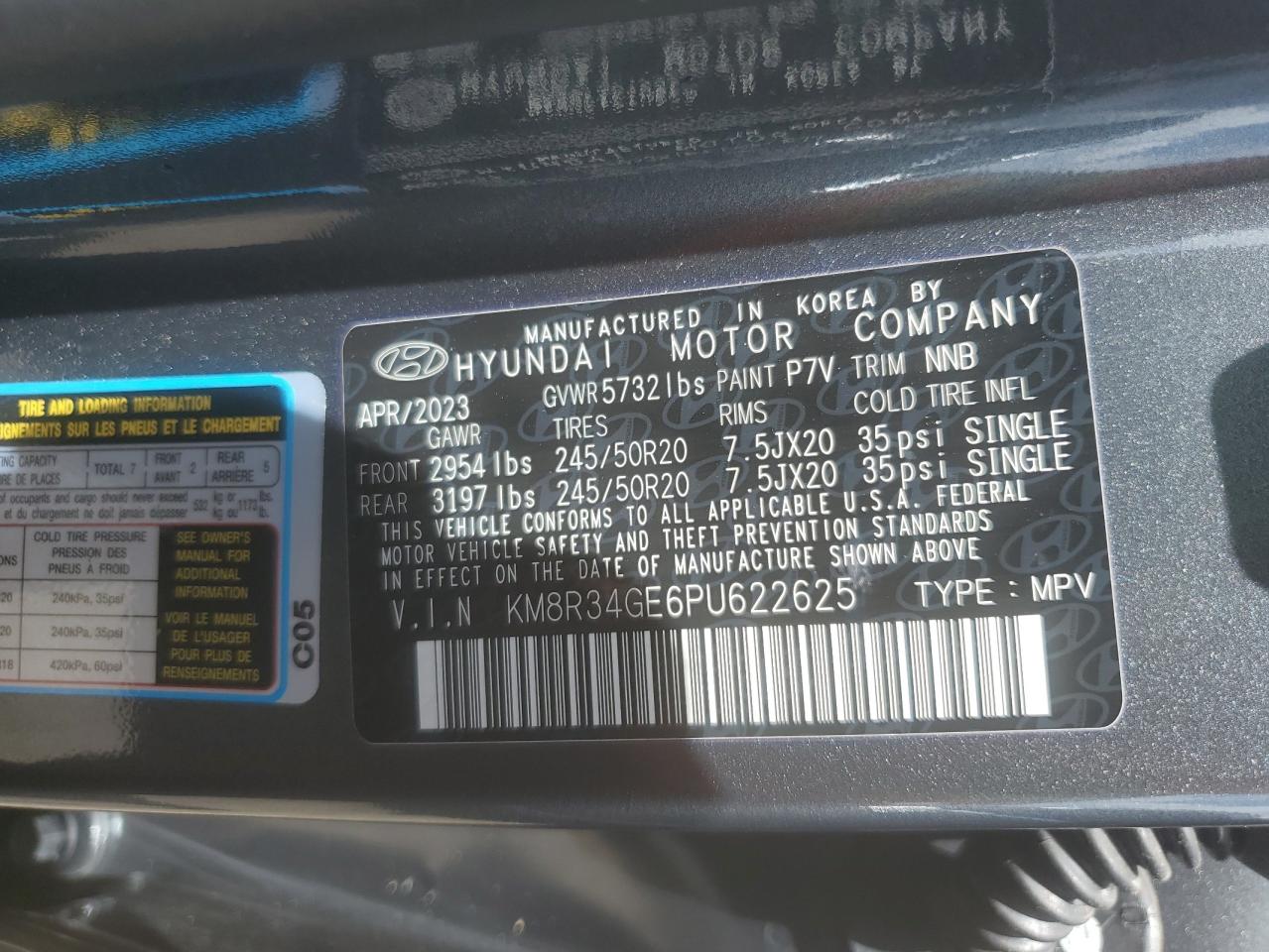 KM8R34GE6PU622625 2023 Hyundai Palisade Xrt