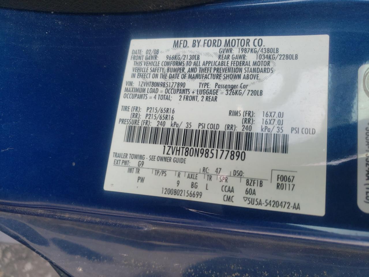 1ZVHT80N985177890 2008 Ford Mustang