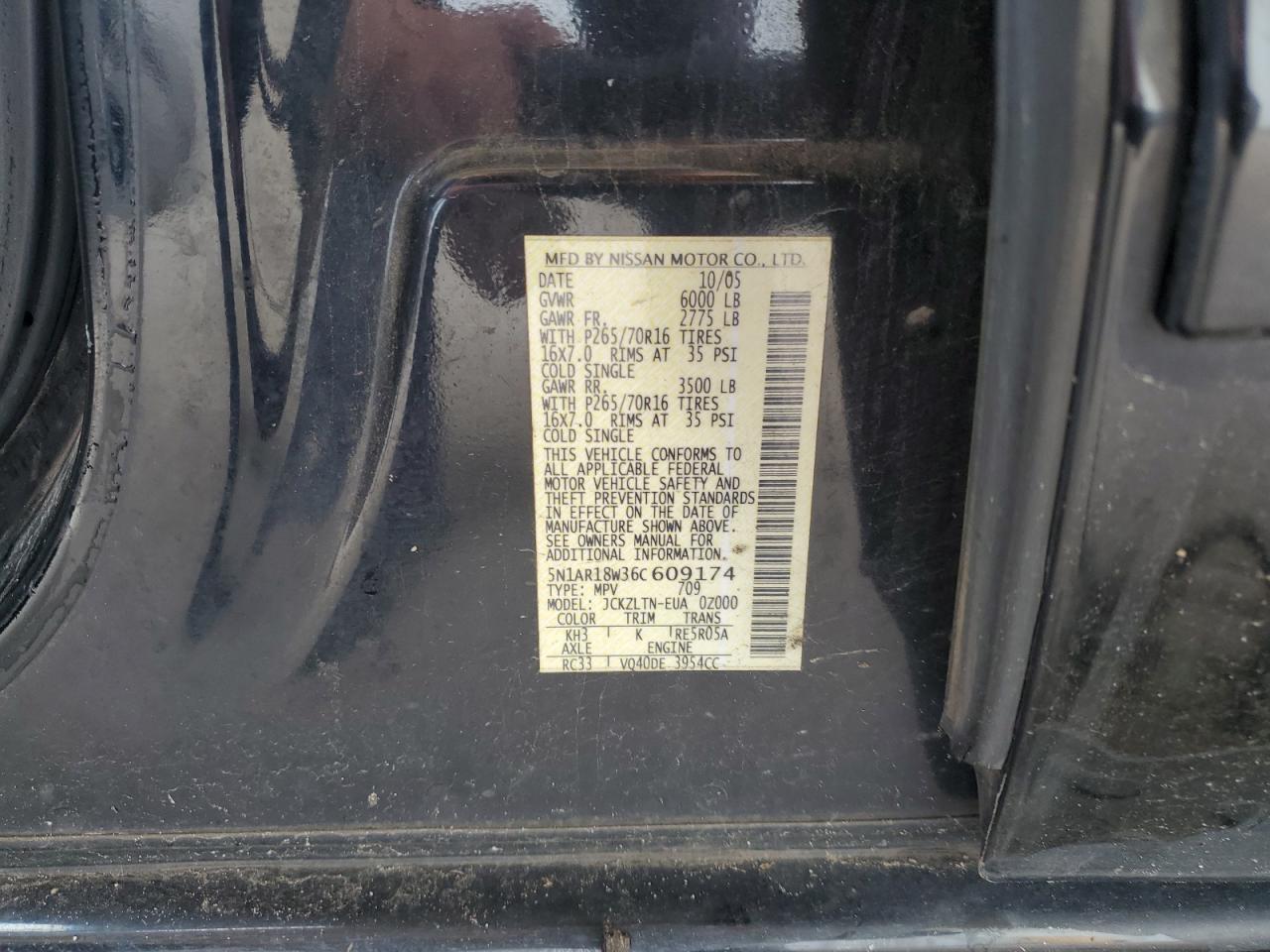 5N1AR18W36C609174 2006 Nissan Pathfinder Le