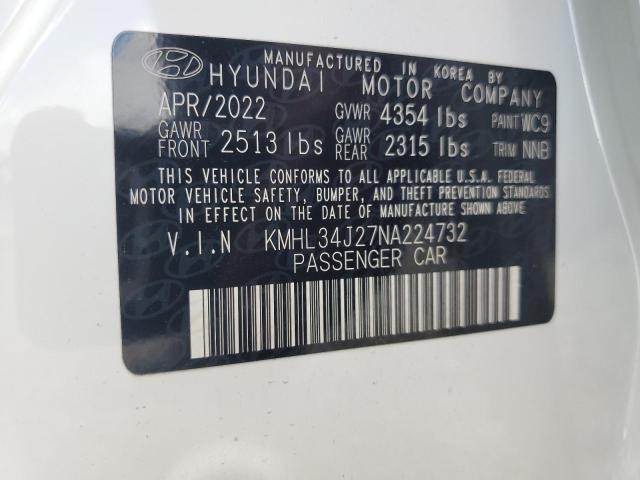 2022 Hyundai Sonata Limited VIN: KMHL34J27NA224732 Lot: 59693504