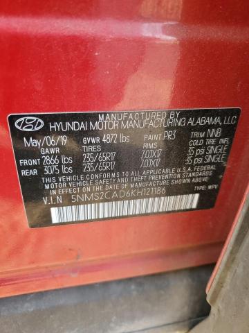 VIN 5NMS2CAD6KH121186 2019 Hyundai Santa Fe, SE no.13