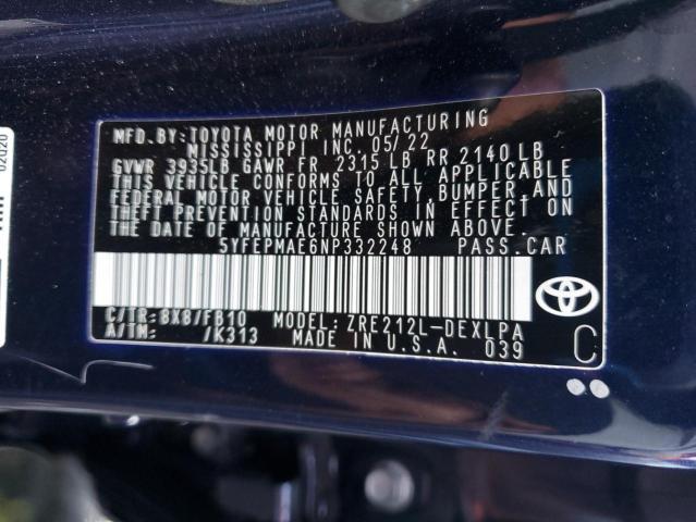 2022 TOYOTA COROLLA LE - 5YFEPMAE6NP332248