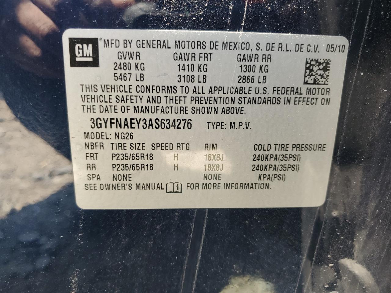 3GYFNAEY3AS634276 2010 Cadillac Srx Luxury Collection