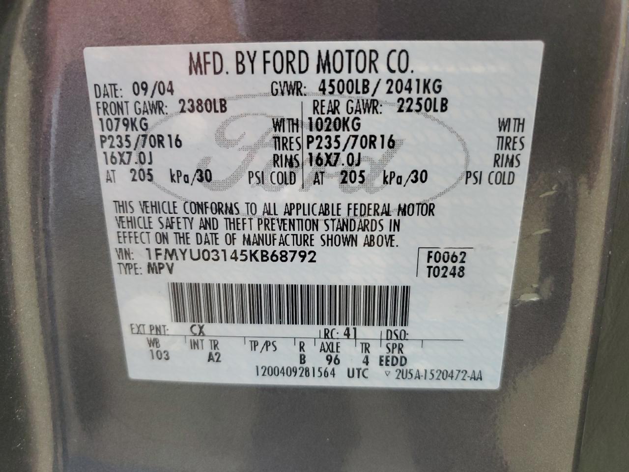 1FMYU03145KB68792 2005 Ford Escape Xlt