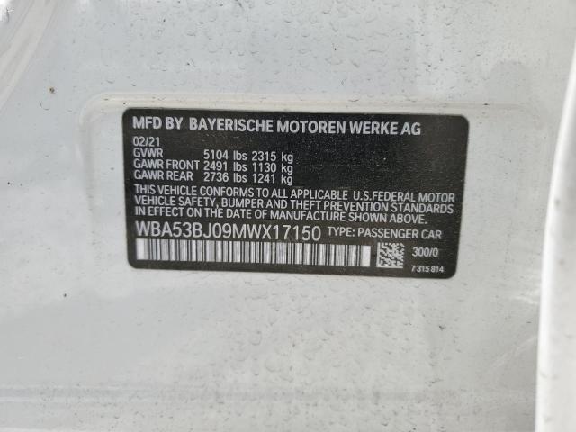 2021 BMW 540 I VIN: WBA53BJ09MWX17150 Lot: 59657884