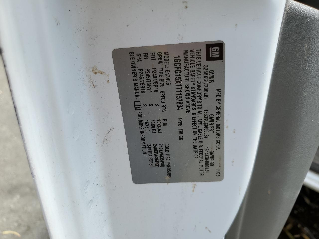 1GCFG15X171157834 2007 Chevrolet Express G1500