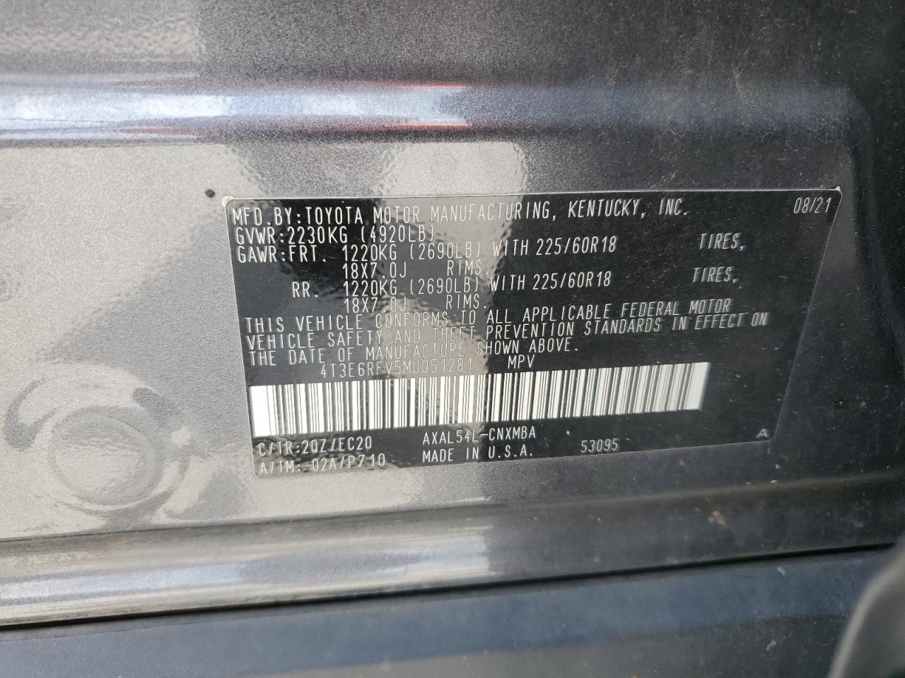 4T3E6RFV5MU051281 2021 Toyota Rav4 Xse