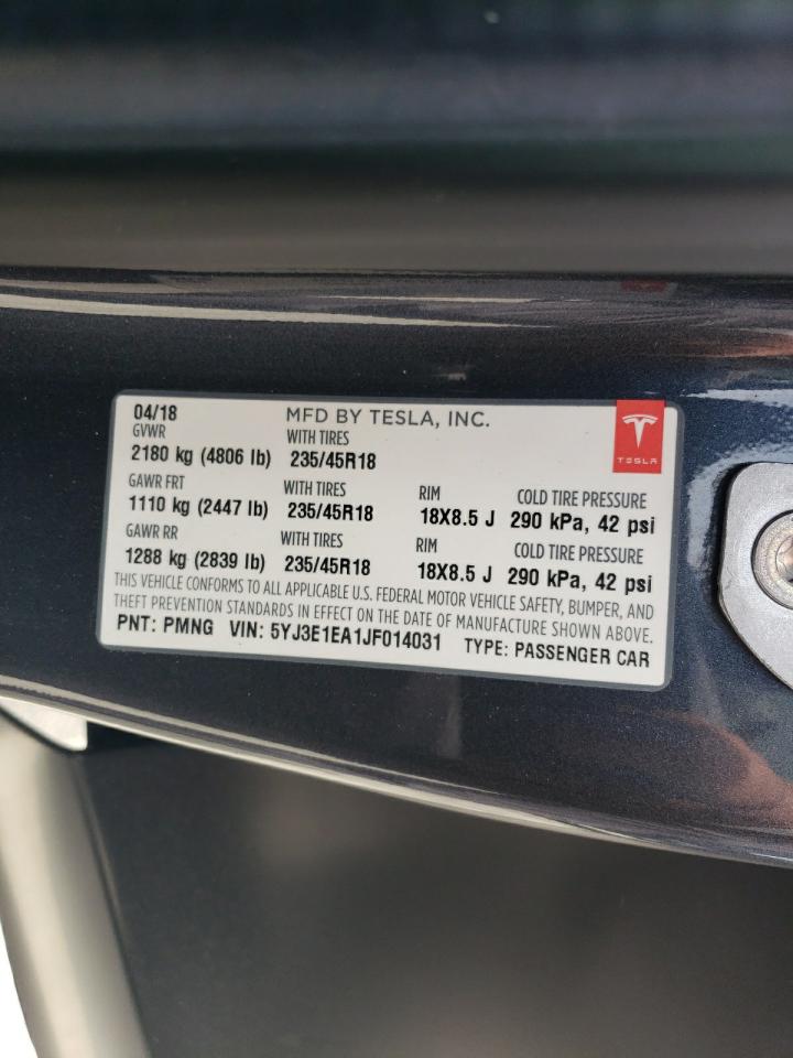 5YJ3E1EA1JF014031 2018 Tesla Model 3