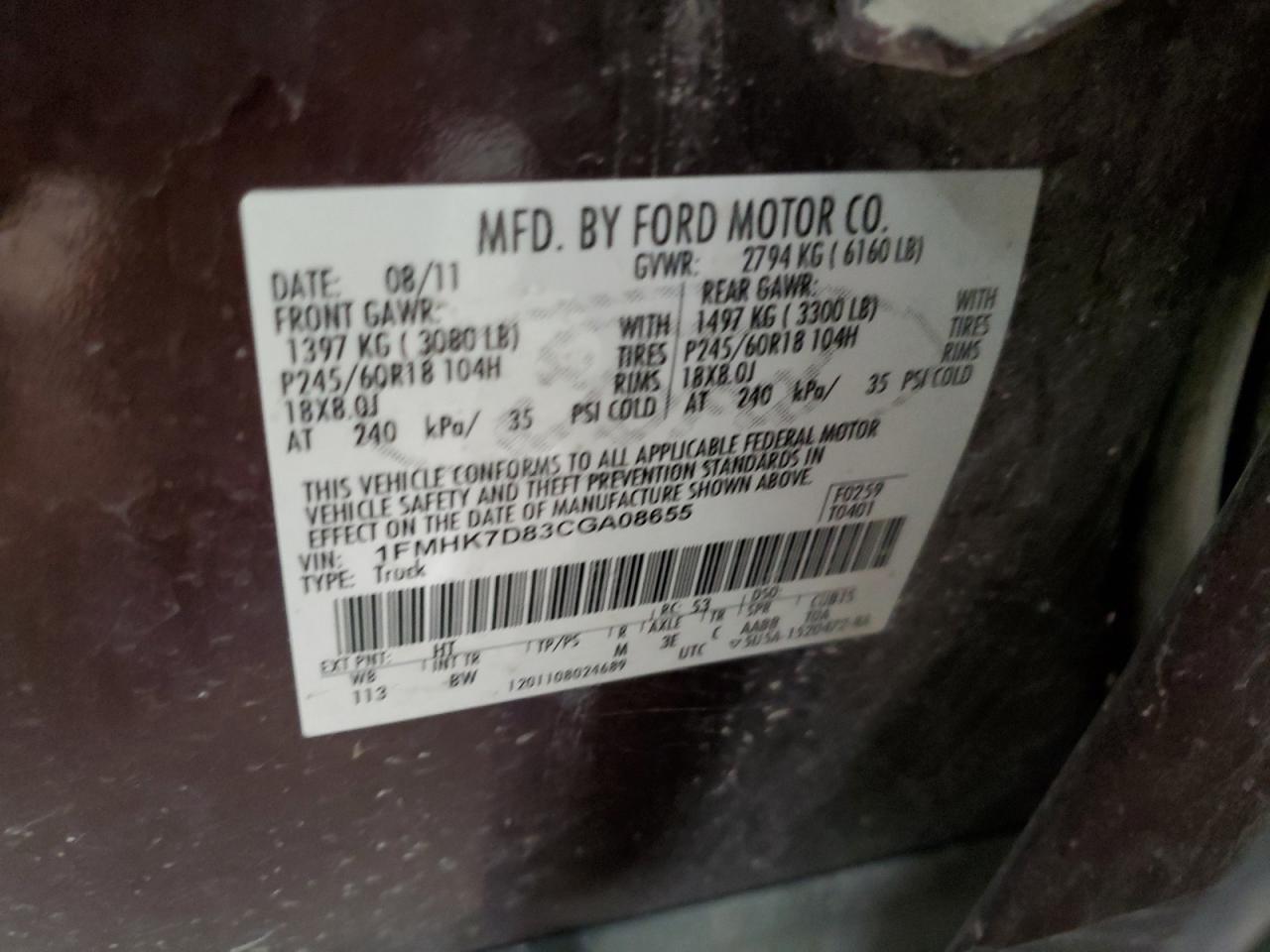 1FMHK7D83CGA08655 2012 Ford Explorer Xlt