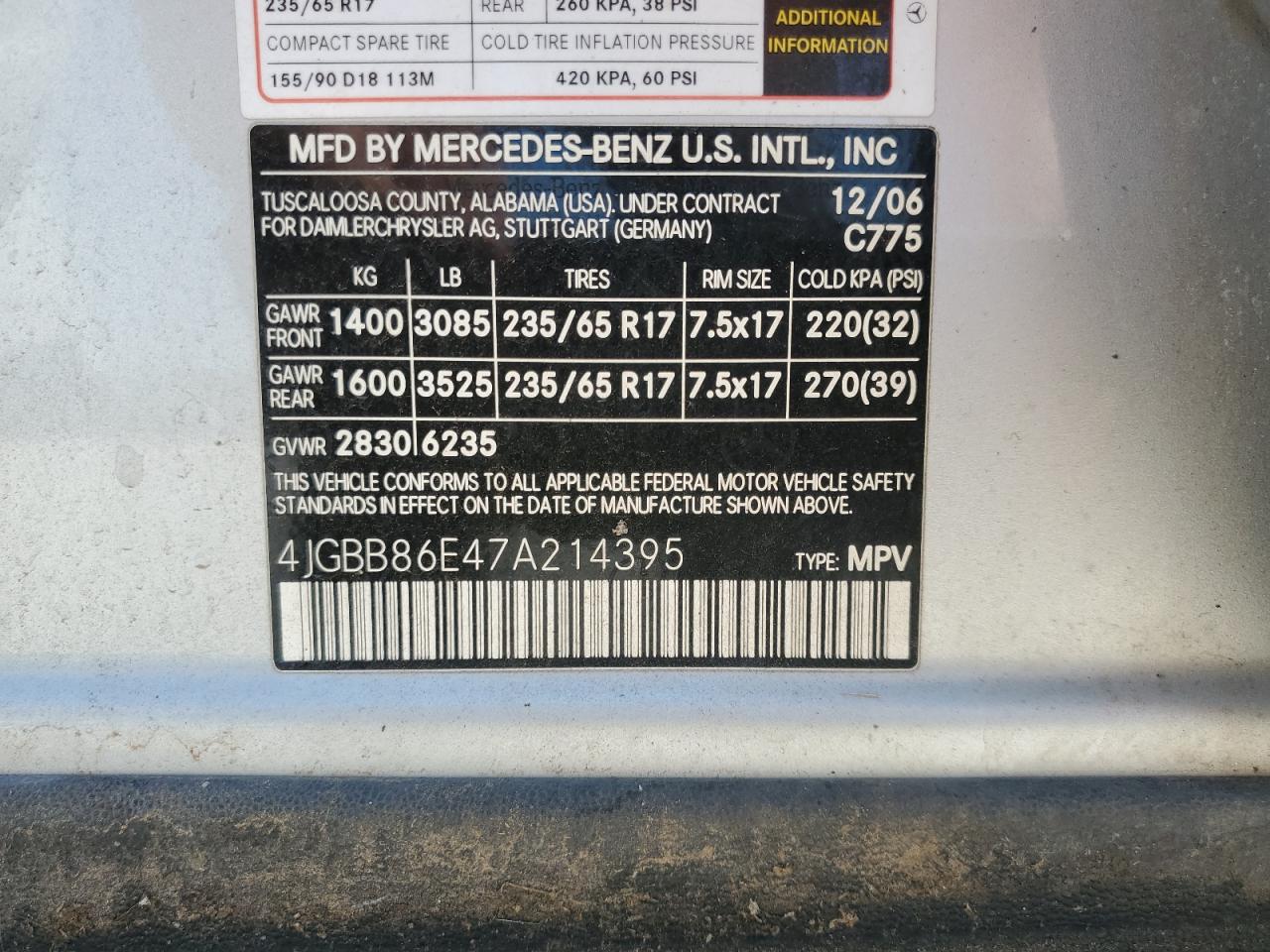 4JGBB86E47A214395 2007 Mercedes-Benz Ml 350