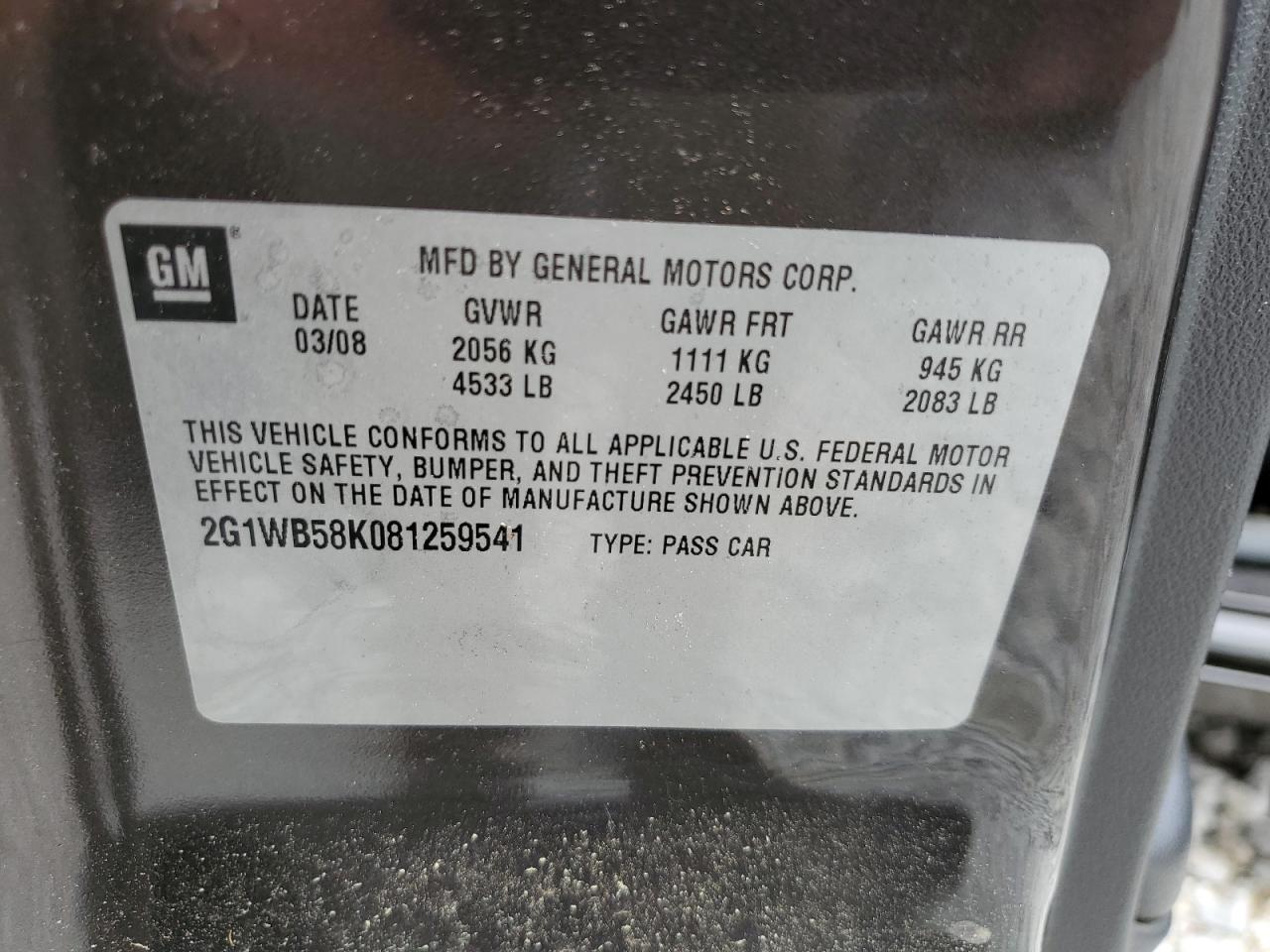 2G1WB58K081259541 2008 Chevrolet Impala Ls