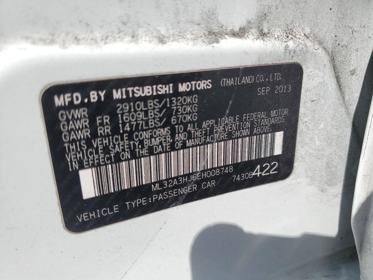 ML32A3HJ6EH008748 2014 Mitsubishi Mirage De