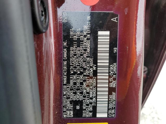 2013 Lexus Rx 350 Base VIN: 2T2BK1BA0DC190842 Lot: 57626284