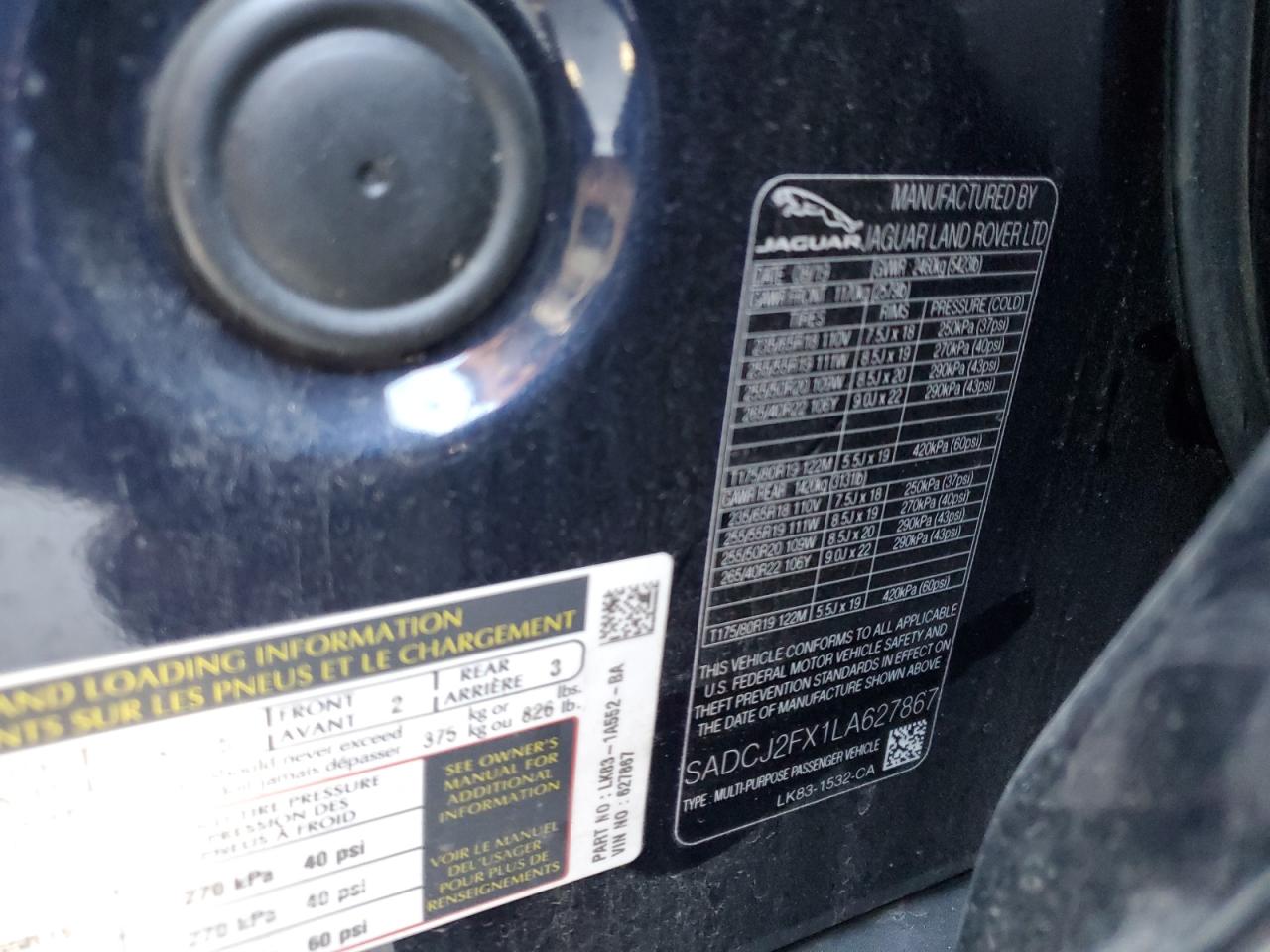 SADCJ2FX1LA627867 2020 Jaguar F-Pace Premium