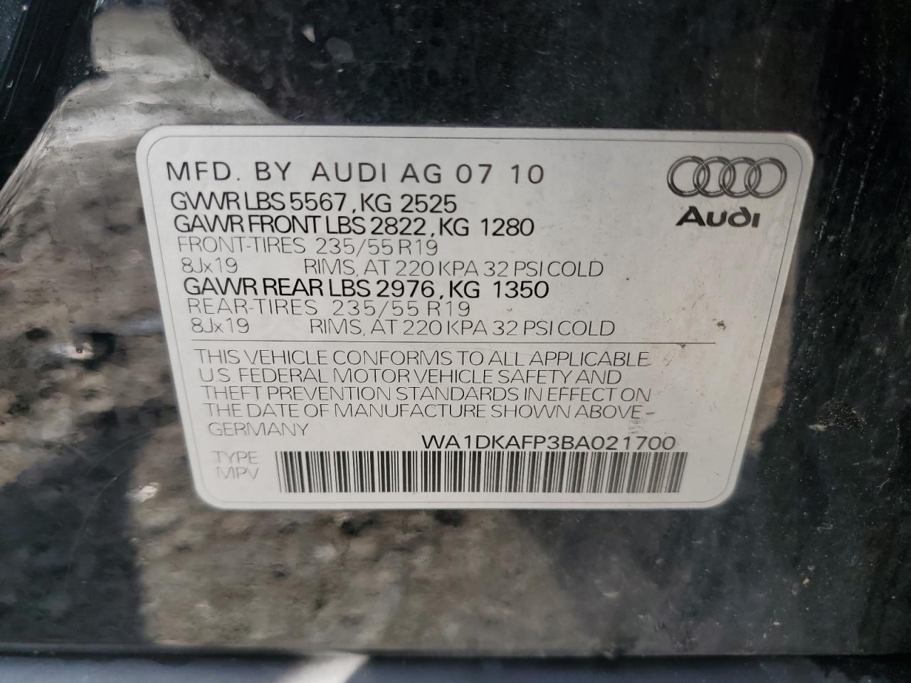 WA1DKAFP3BA021700 2011 Audi Q5 Premium Plus
