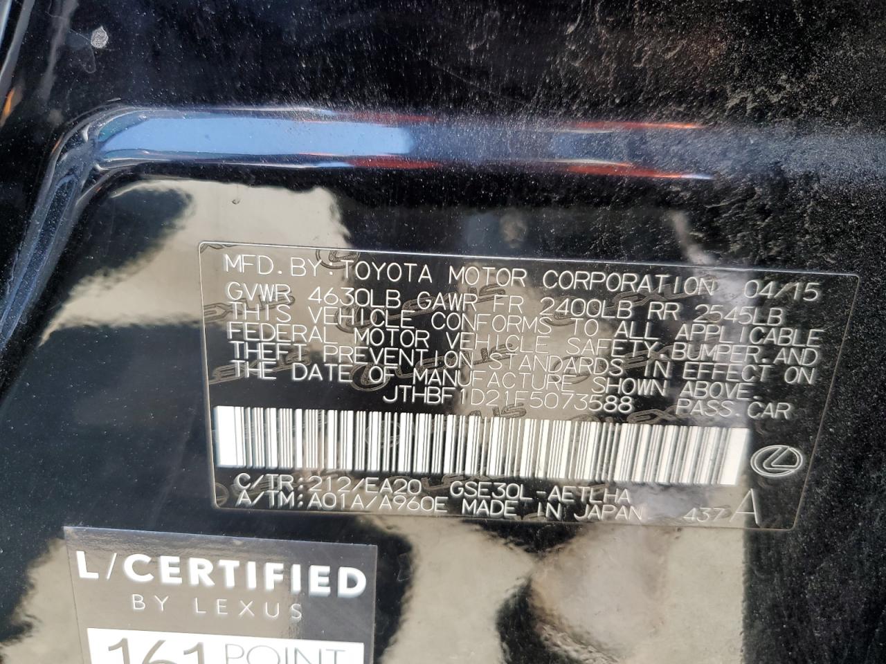 JTHBF1D21F5073588 2015 Lexus Is 250