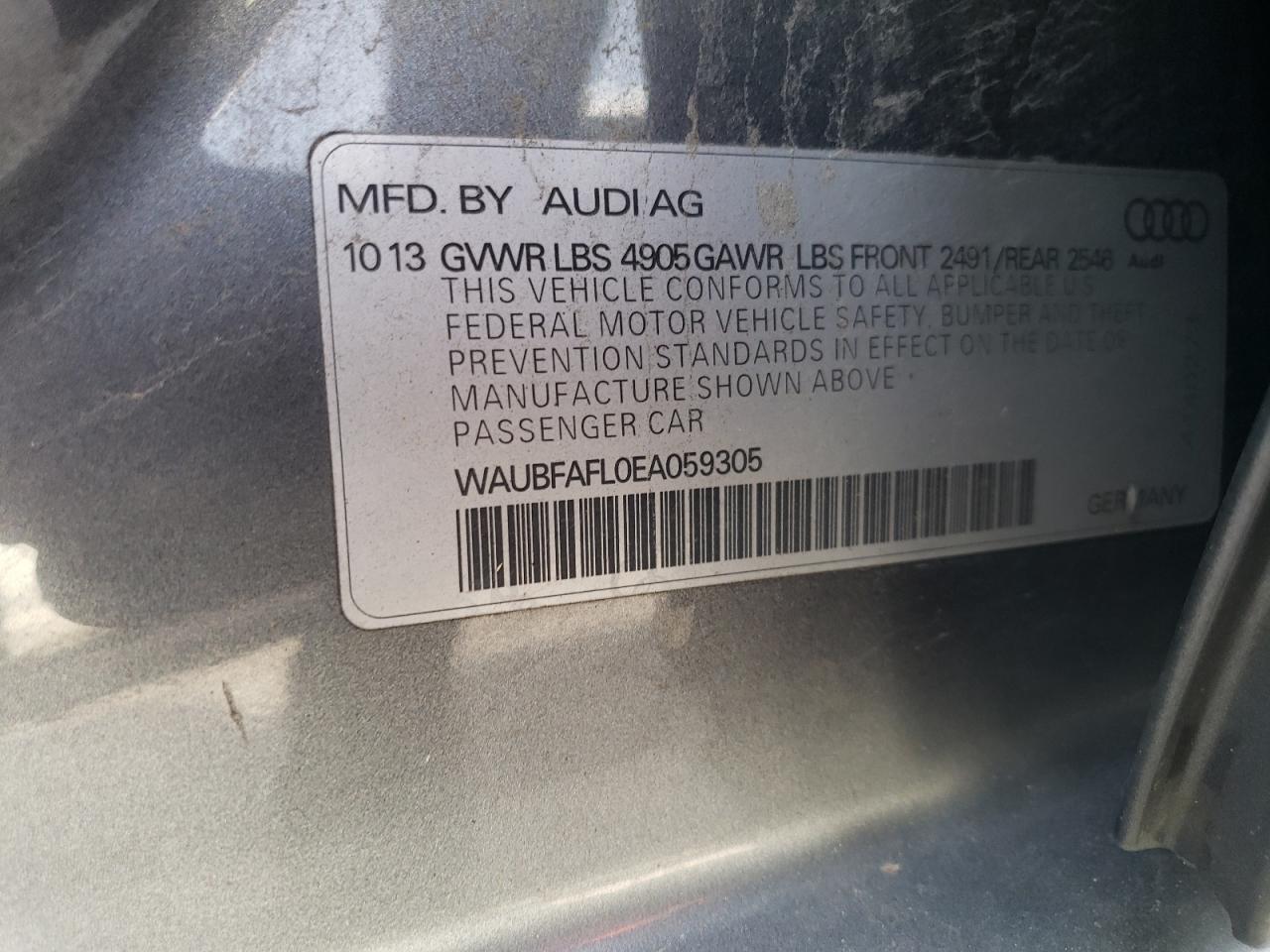 WAUBFAFL0EA059305 2014 Audi A4 Premium