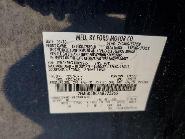 2010 Ford Flex Se VIN: 2FMGK5BC7ABB22265 Lot: 60870504