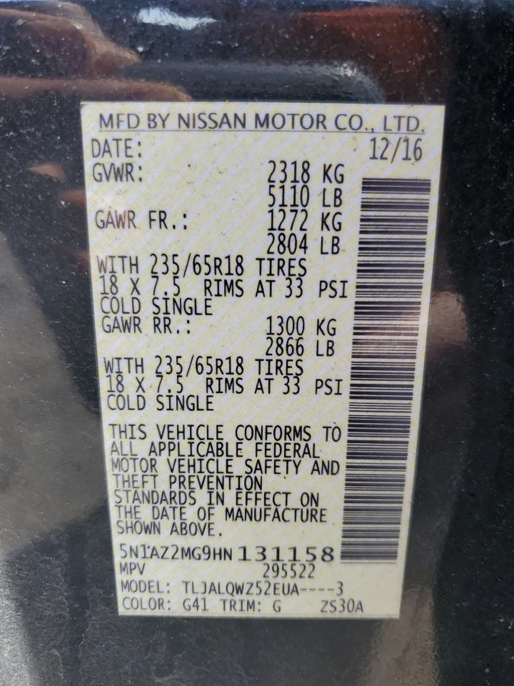5N1AZ2MG9HN131158 2017 Nissan Murano S