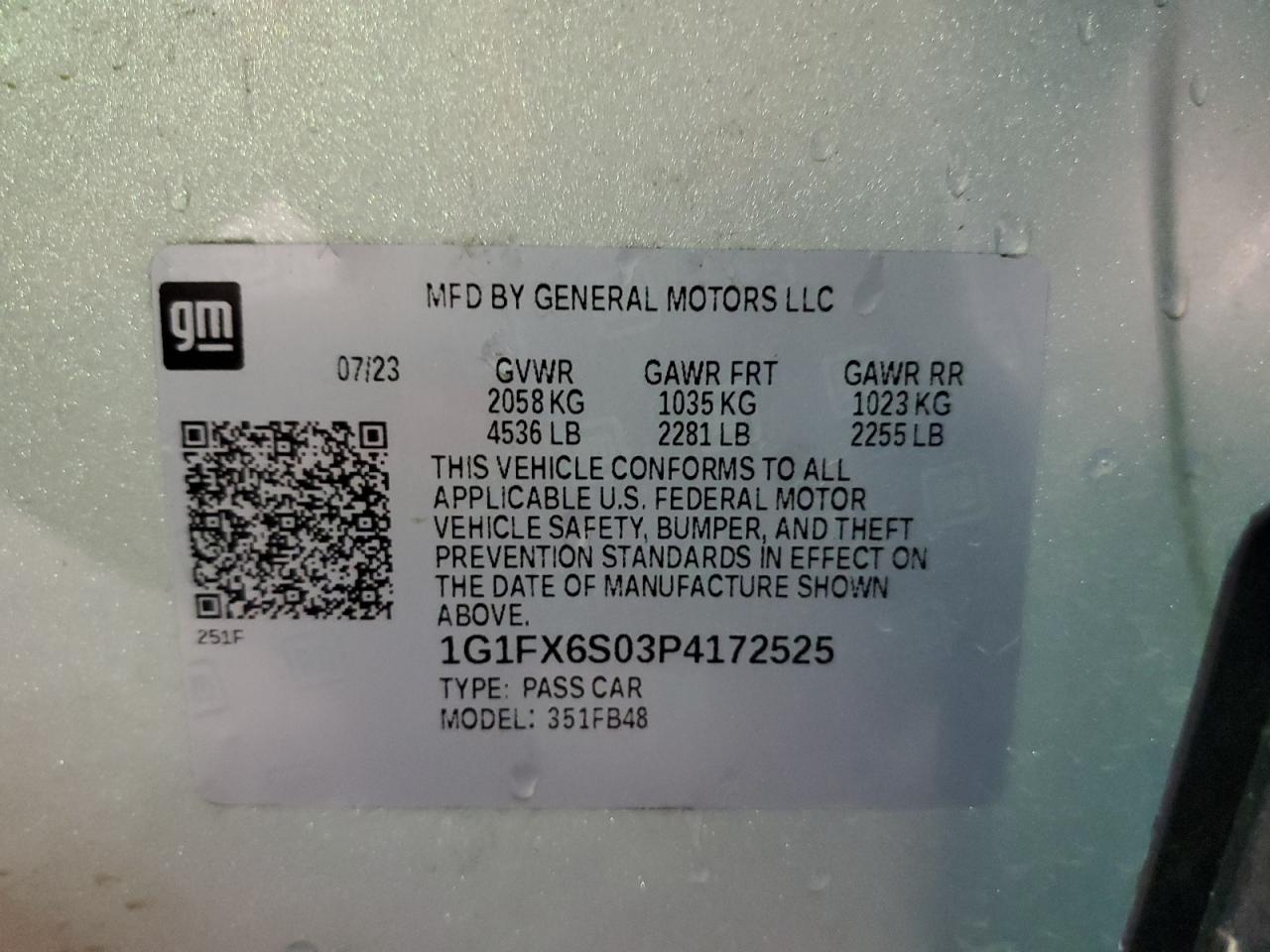 1G1FX6S03P4172525 2023 Chevrolet Bolt Ev 2Lt