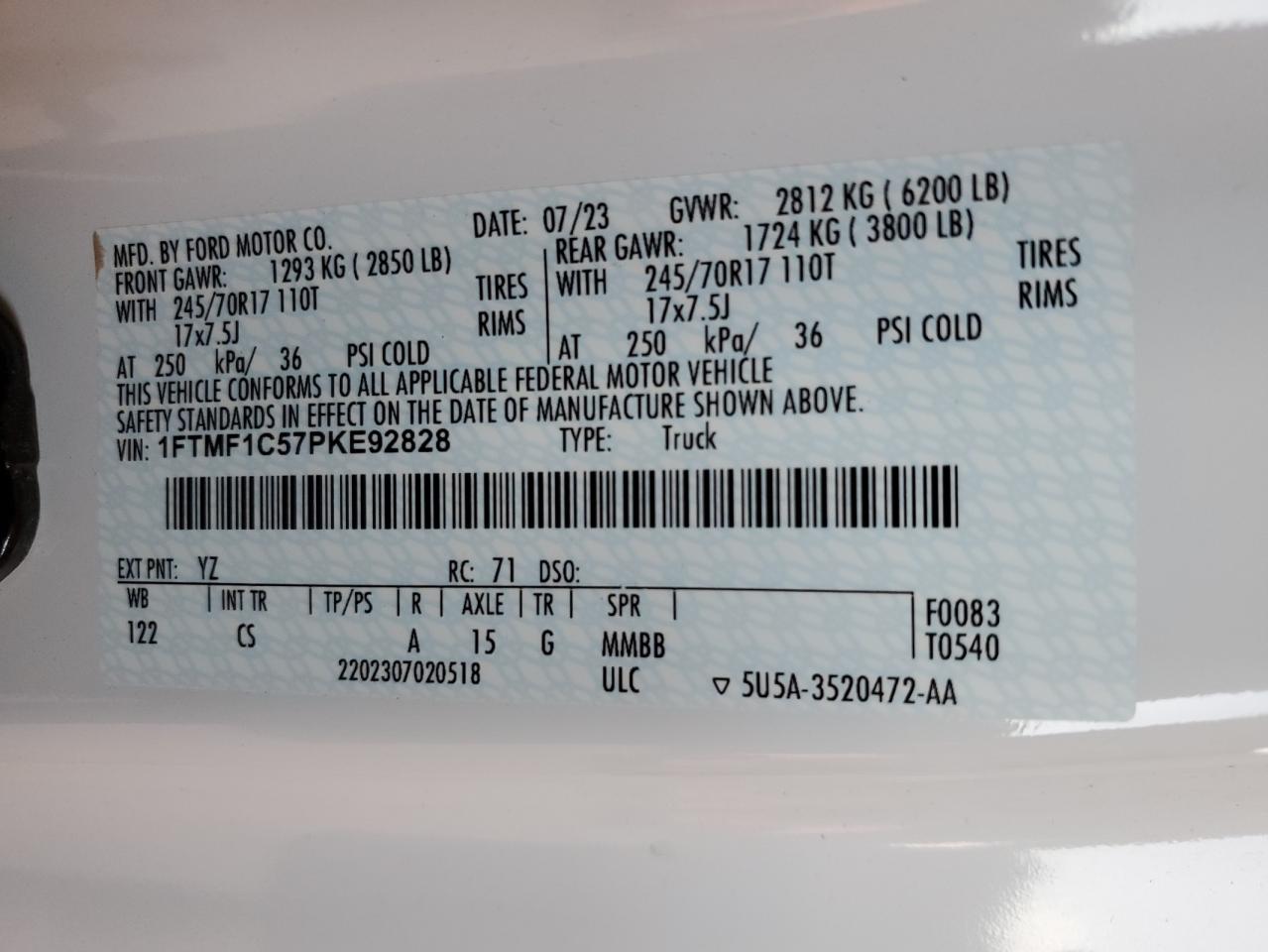 VIN: 1FTMF1C57PKE92828 2023 FORD All Models