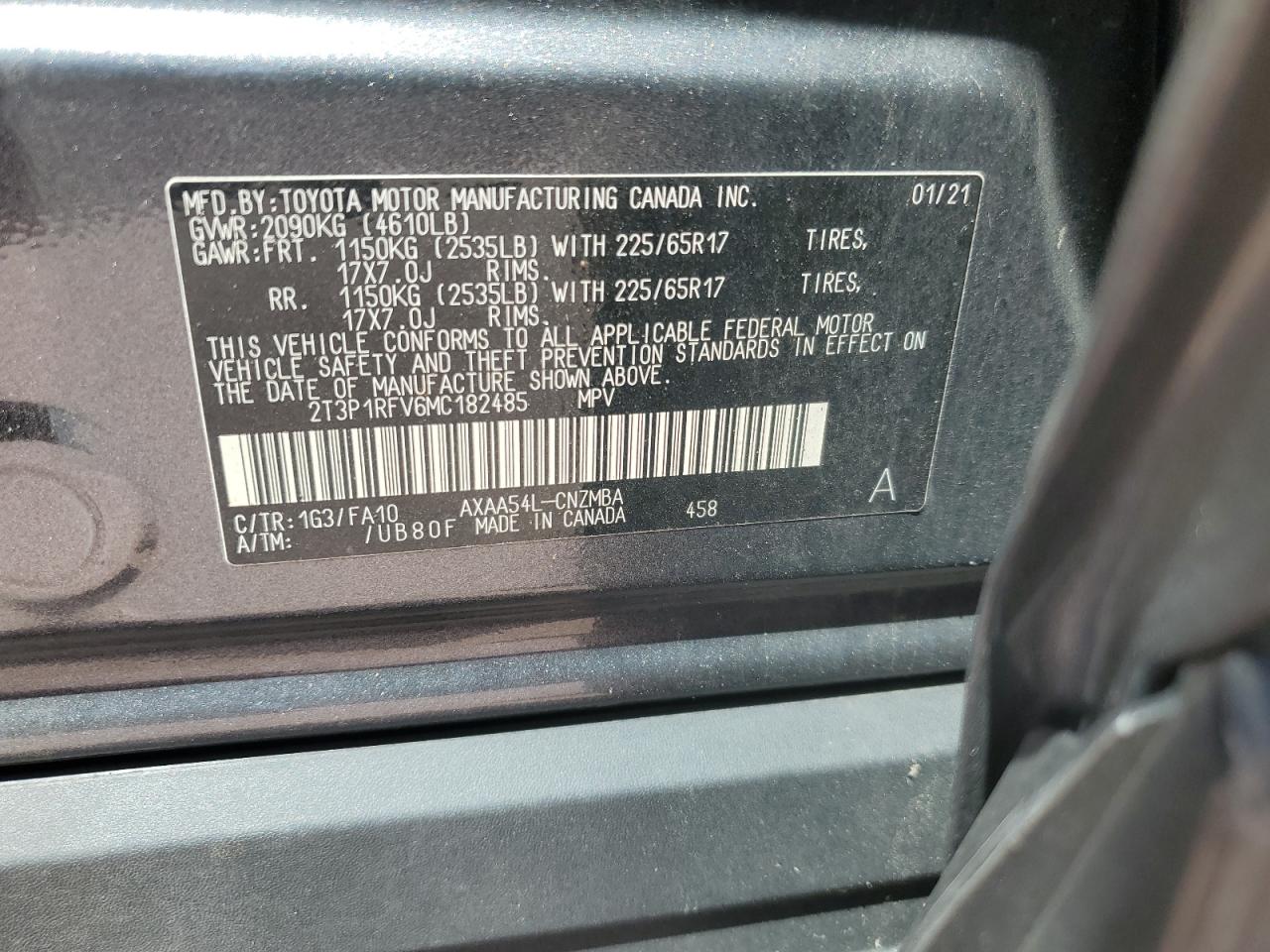 2T3P1RFV6MC182485 2021 Toyota Rav4 Xle