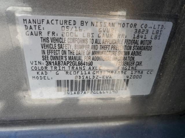 2016 Nissan Sentra S VIN: 3N1AB7AP2GL664190 Lot: 60657364