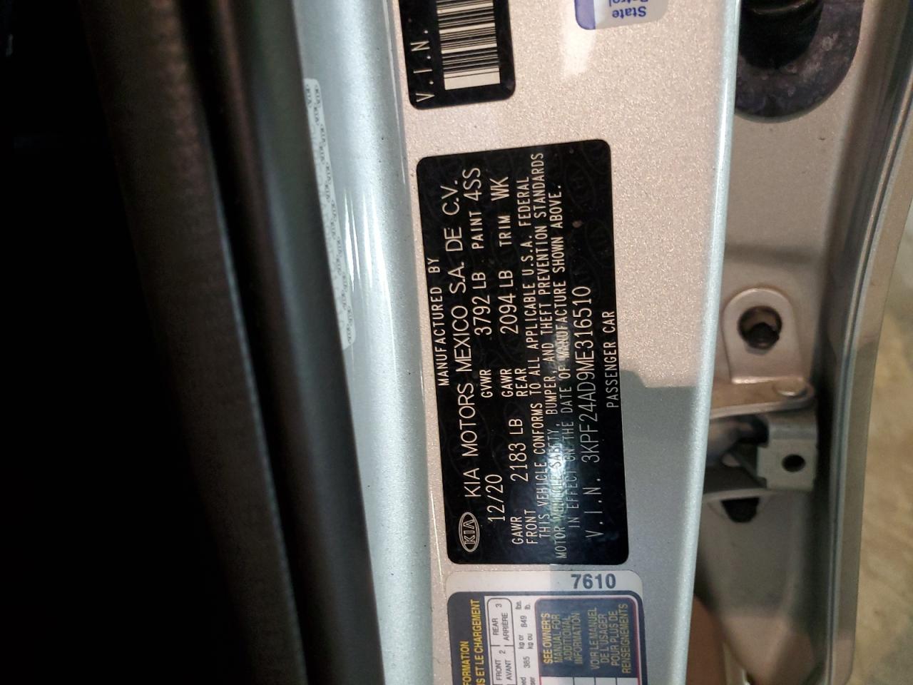 3KPF24AD9ME316510 2021 Kia Forte Fe