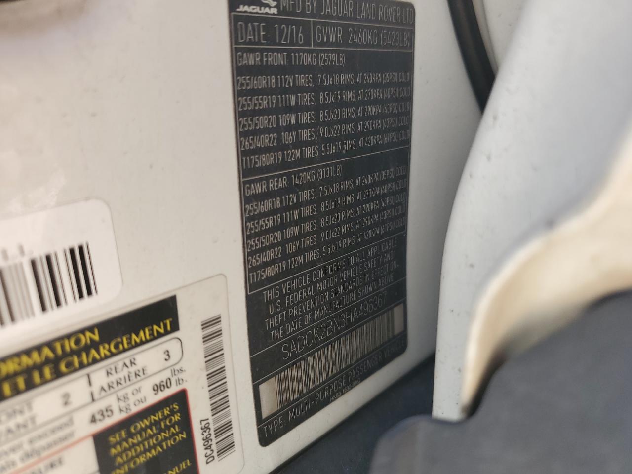 SADCK2BN3HA496367 2017 Jaguar F-Pace Prestige