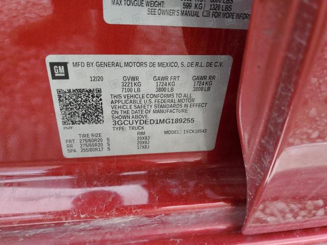 2021 Chevrolet Silverado K1500 Lt VIN: 3GCUYDED1MG189255 Lot: 59195644