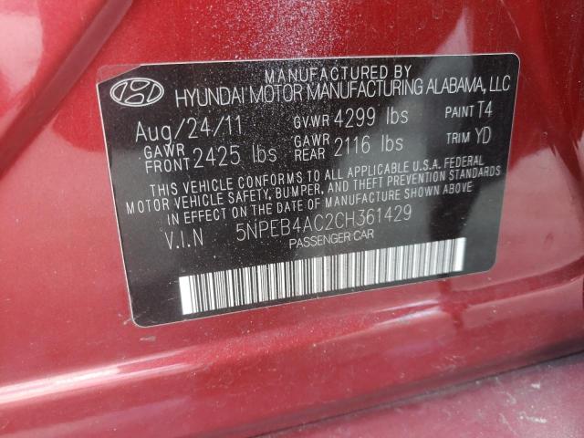 2012 Hyundai Sonata Gls VIN: 5NPEB4AC2CH361429 Lot: 57343544