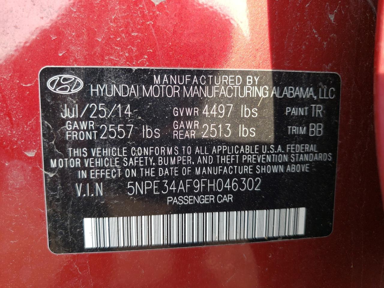 5NPE34AF9FH046302 2015 Hyundai Sonata Sport