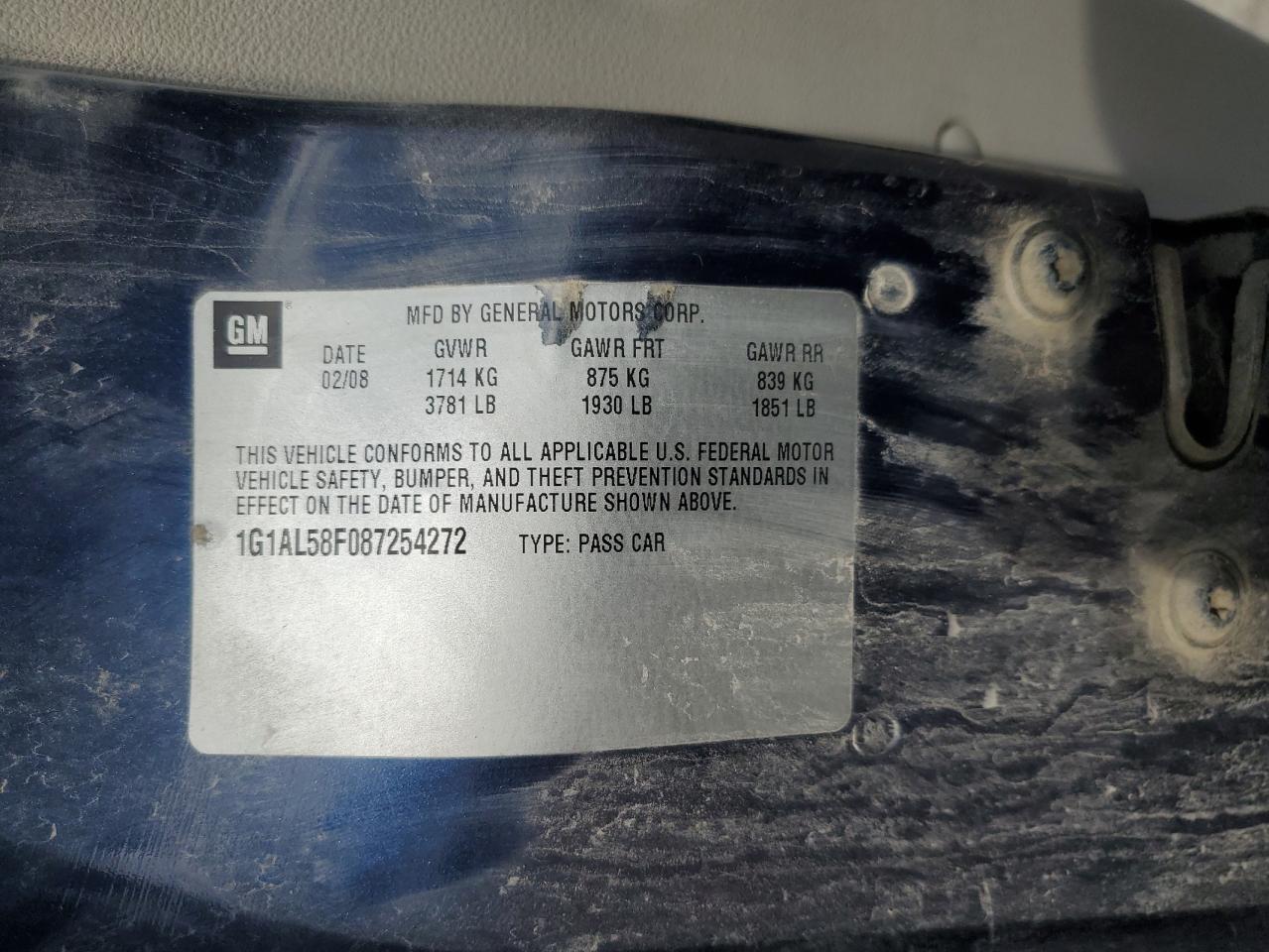 1G1AL58F087254272 2008 Chevrolet Cobalt Lt