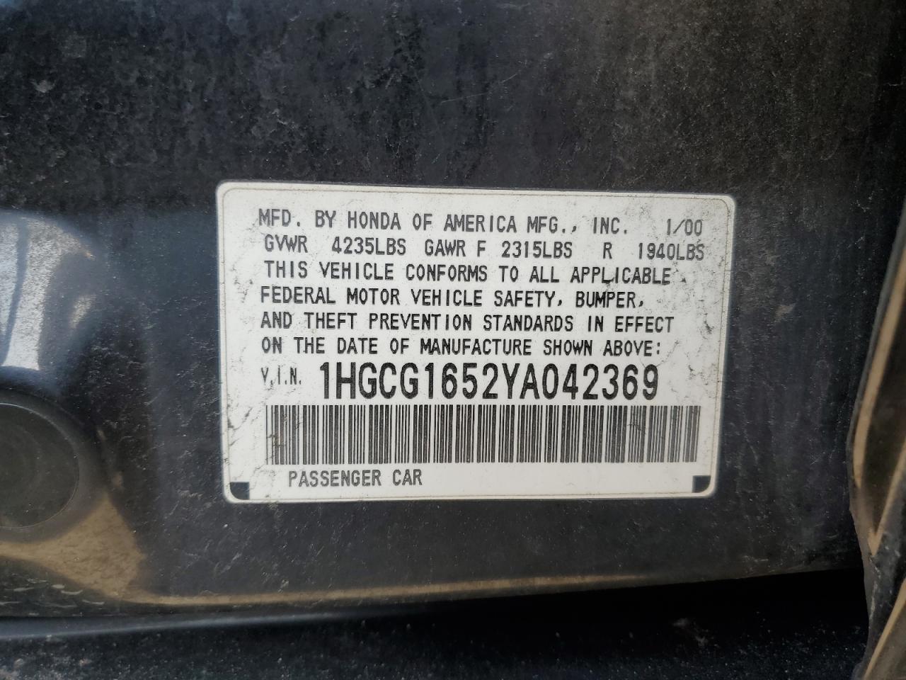 1HGCG1652YA042369 2000 Honda Accord Ex