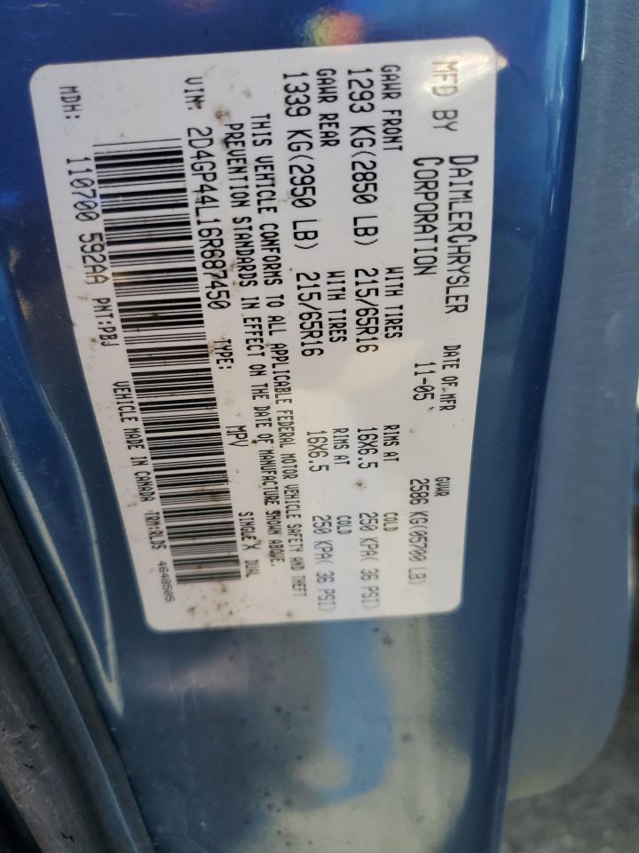 2D4GP44L16R687450 2006 Dodge Grand Caravan Sxt