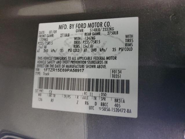 2009 Ford Ranger Super Cab VIN: 1FTZR15E69PA58917 Lot: 60998924