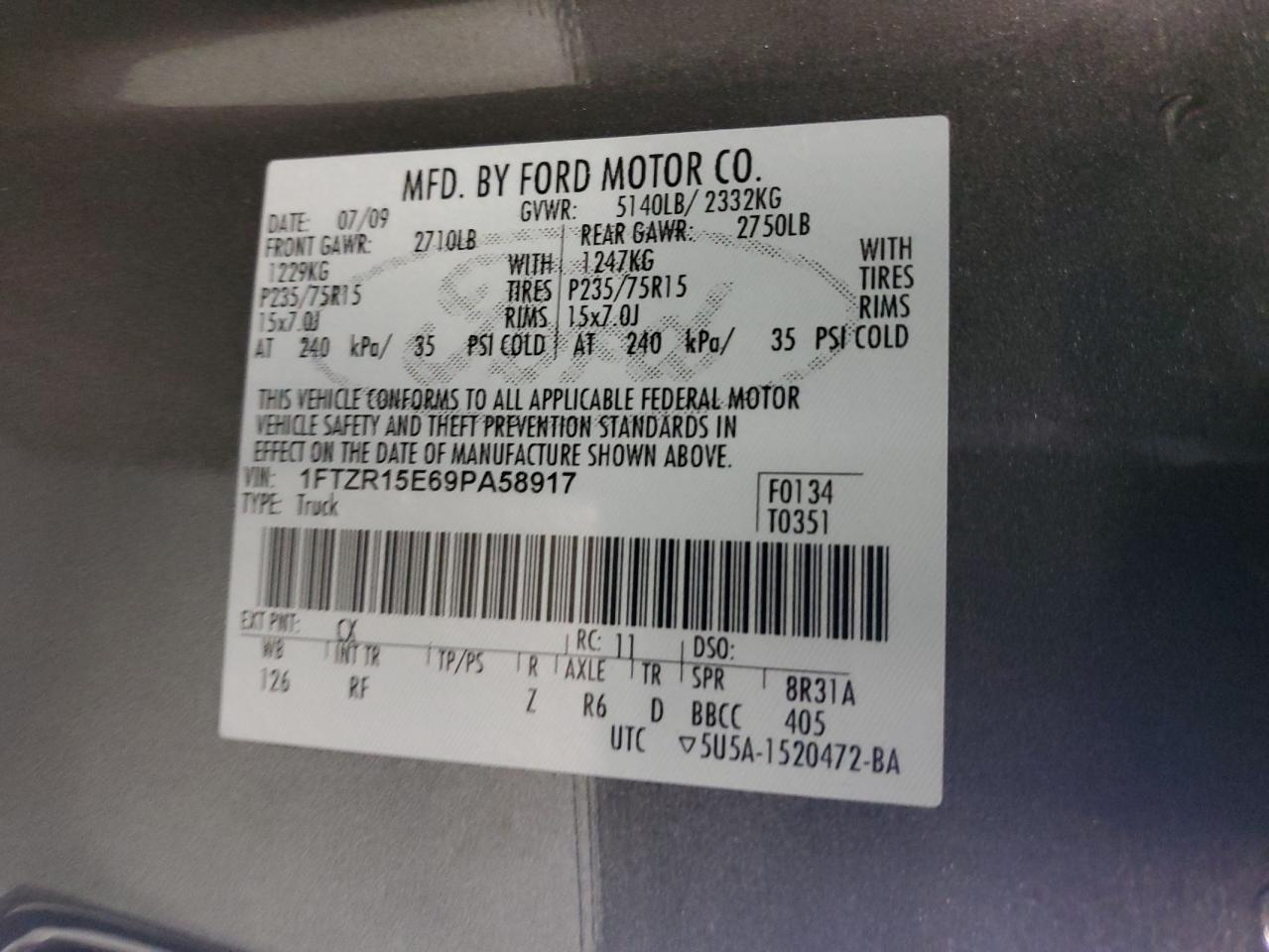 1FTZR15E69PA58917 2009 Ford Ranger Super Cab