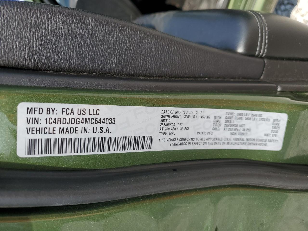 1C4RDJDG4MC644033 2021 Dodge Durango Gt