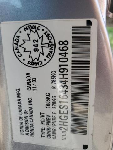 2004 Honda Civic Dx VIN: 2HGES16434H910468 Lot: 57517634