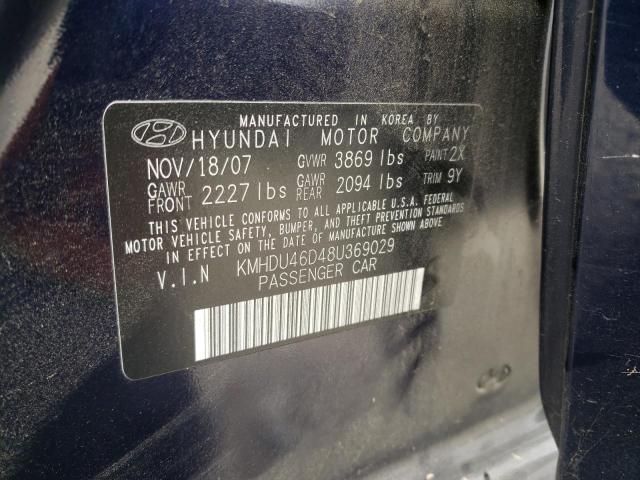 2008 Hyundai Elantra Gls VIN: KMHDU46D48U369029 Lot: 58579234