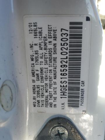 1HGES16592L025037 2002 Honda Civic Lx