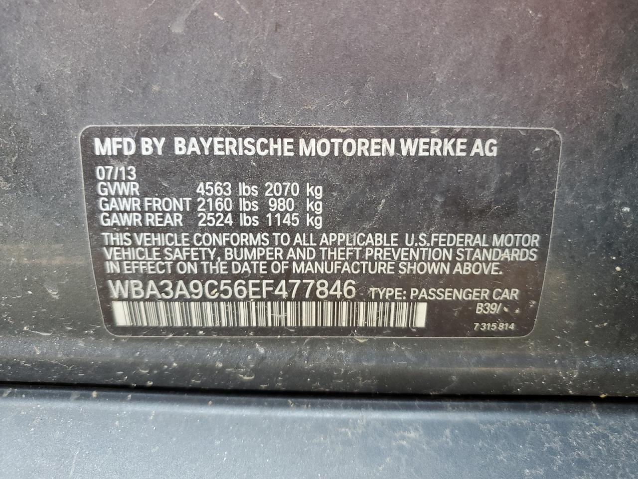 WBA3A9C56EF477846 2014 BMW 335 I