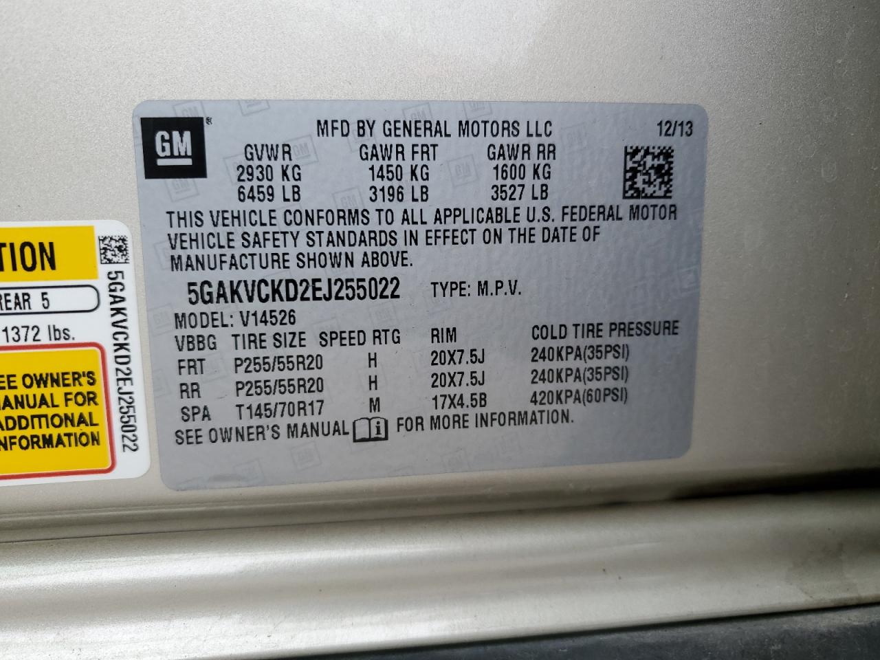 5GAKVCKD2EJ255022 2014 Buick Enclave