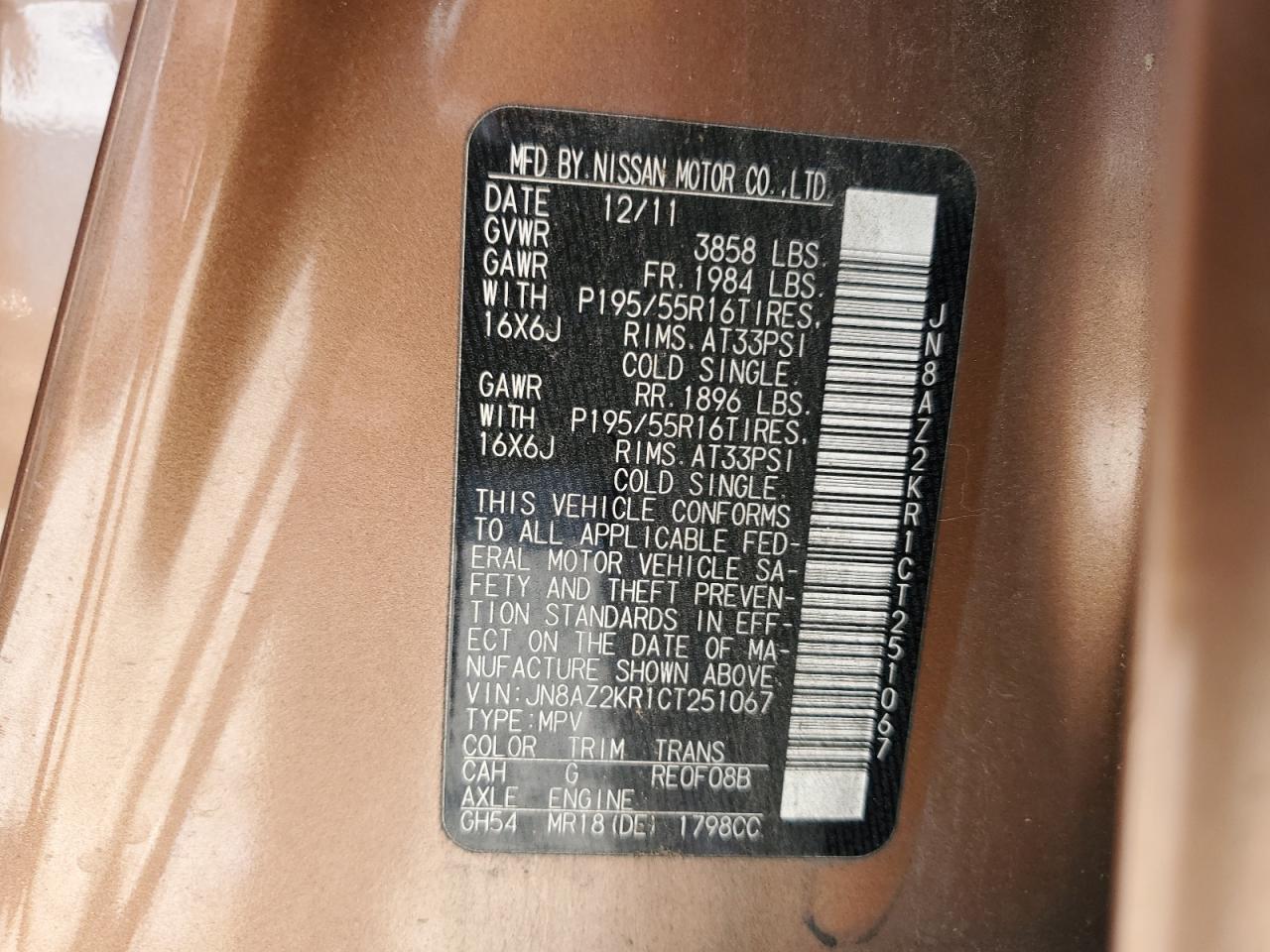 JN8AZ2KR1CT251067 2012 Nissan Cube Base