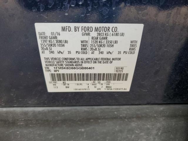 2016 Ford Explorer Xlt VIN: 1FM5K8D88GGB86401 Lot: 56885854